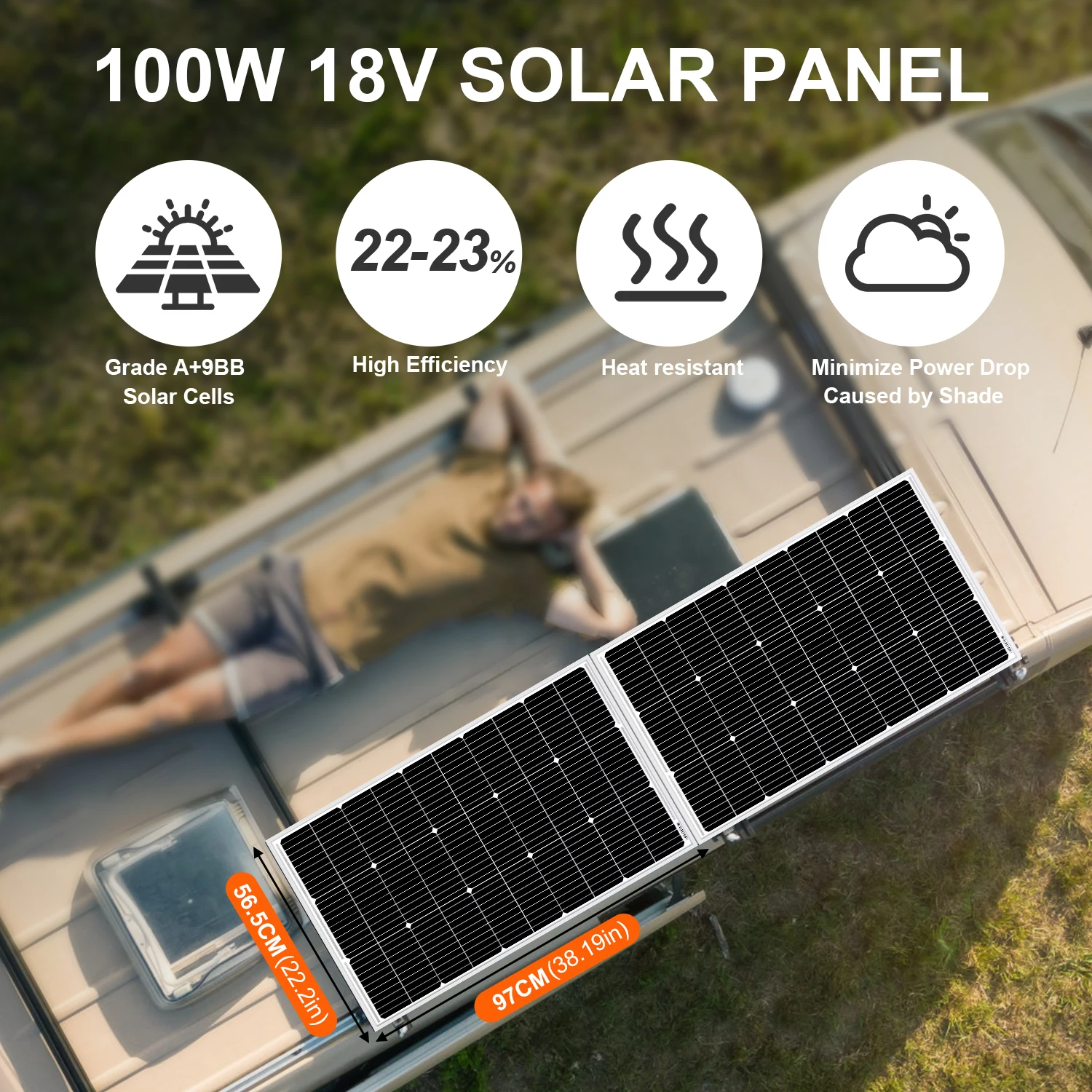 DOKIO Solarpanel 100 W Photovoltaik-Panels 200 W Paneles Solares 18 V Solarpanel für Camping/Powerbank/12 V Batterie/Camper-Van – Detail 1