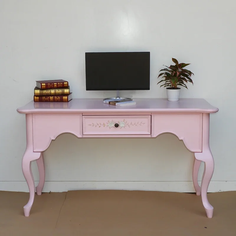 American desk computer desk pink princess study writing Mediterranean painting European retro