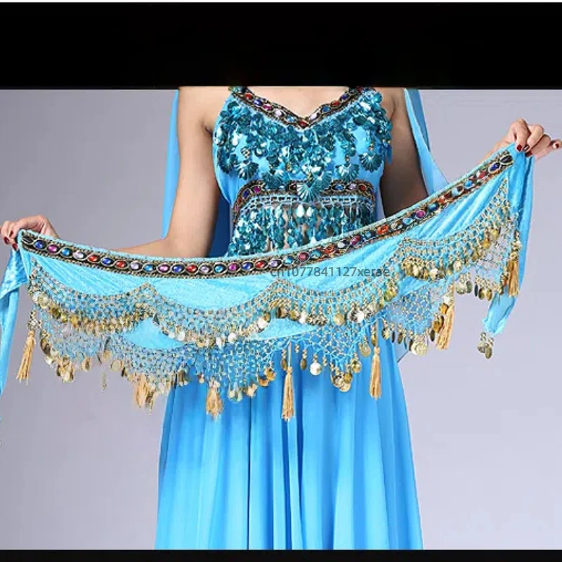 Костюм для танца живота, поясная цепочка, подвесная кисточка для монет в форме башни, поясная цепочка, набедренный шарф, танцевальный костюм, тренировочный индийский танец