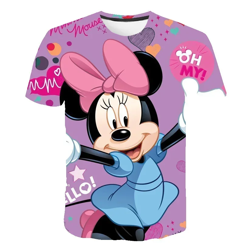 

Girls Mickey Mouse T Shirts Clothing Fashion Short Sleeves Loose Tops Tees Disney Series Cartoon Casual T-shirts 4-14 Years Old