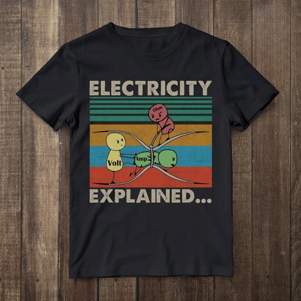 Electricity Explained...Electric Funny Ohm Volt Amp Electrical Retro Vintage T-Shirt Round Neck Tshirt Cute Graphic Tees
