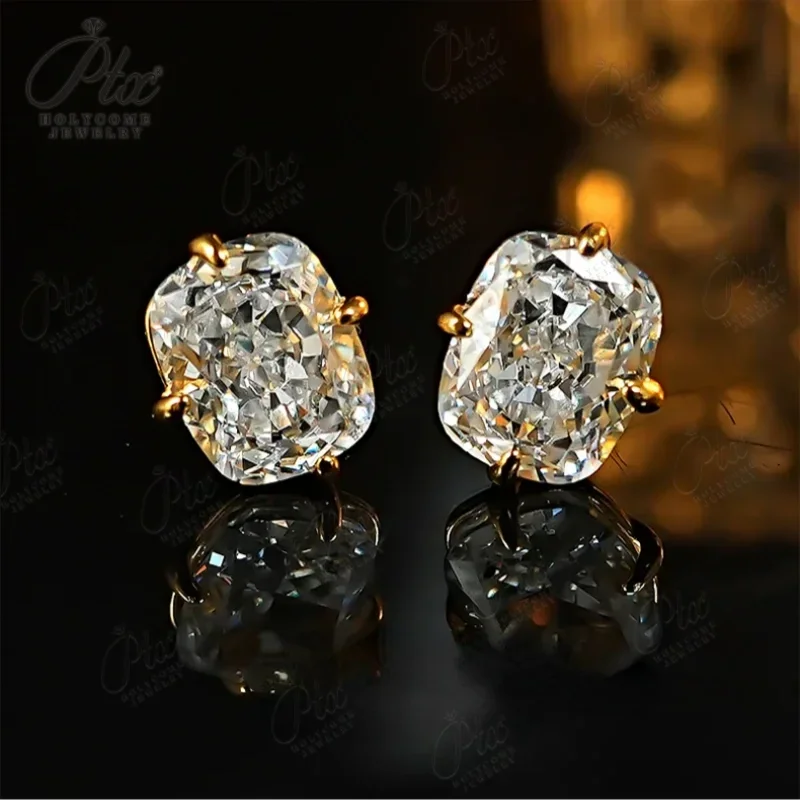 Top Daily Wear 4CT High-Carbon Diamond Stud Earring 100% Real 925 Silver Earrings Crushed Ice Cut Jewelry for Woman Fashionable view 2