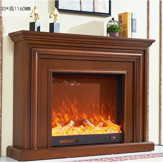 European Style Fireplace Set Wooden Mantel W150cm Electric Insert Firebox Living Room Heater LED Optical Artificial Flame Eng