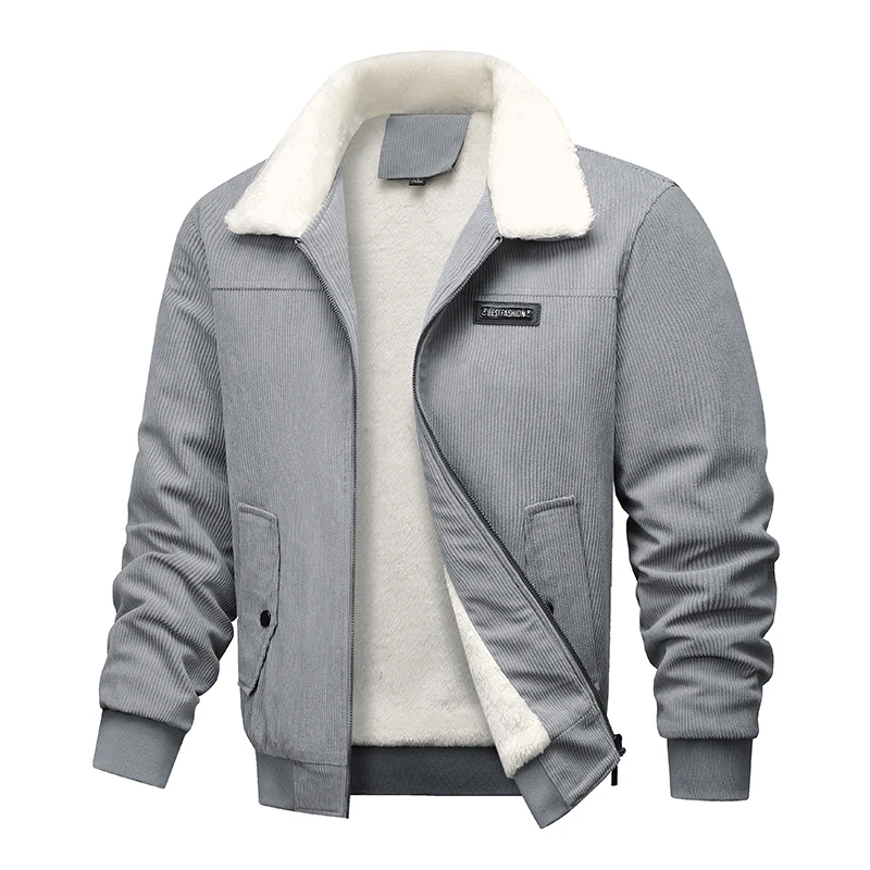 

Зимняя мужская флисовая куртка с подкладкой, теплая свободная парка, вельветовая короткая куртка, мужская ветровка с однотонным меховым воротником, хлопковые куртки