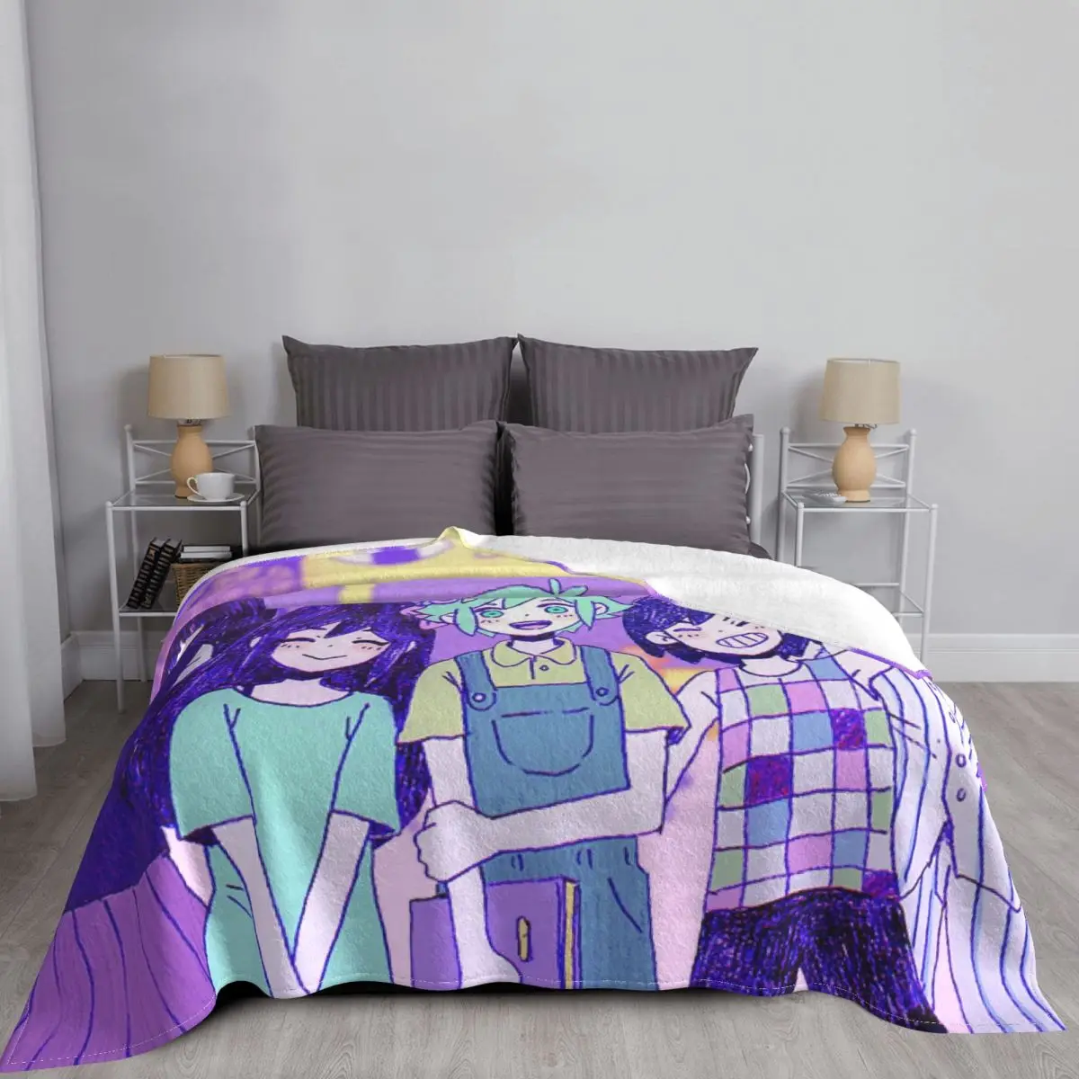 Omori Cartoon Anime Blanket Flannel Print Basil Mari Kel Aubrey Portable Soft Throw Blanket for Bedding Couch Bedding Throws