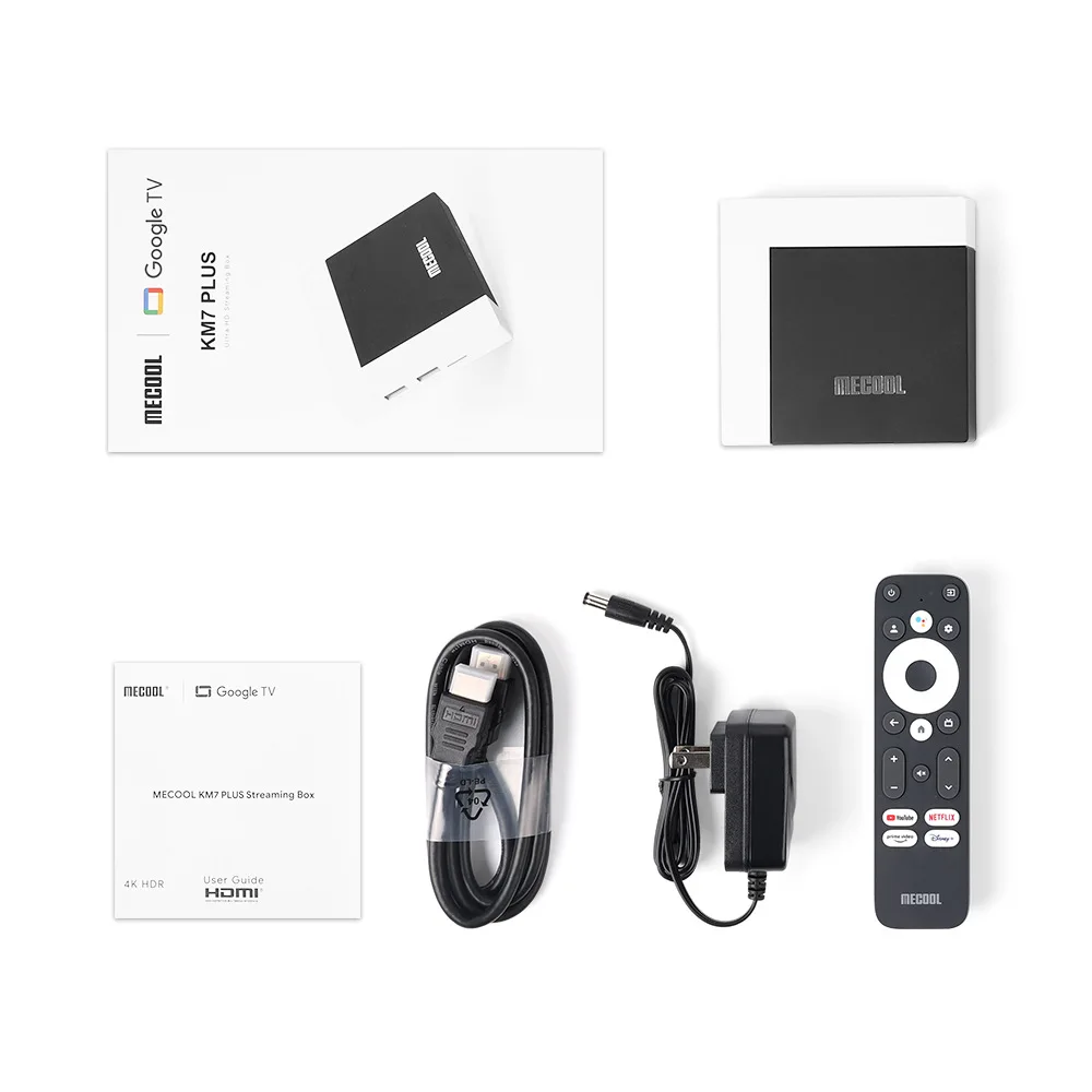 Mecool-KM7 PLUS Caixa de TV do Google, 4K, Android 11, S905Y4, 2GB, 16GB, TVbox Chromecast, Netflix, Streaming, Vioice, Reprodutor de vídeo remoto