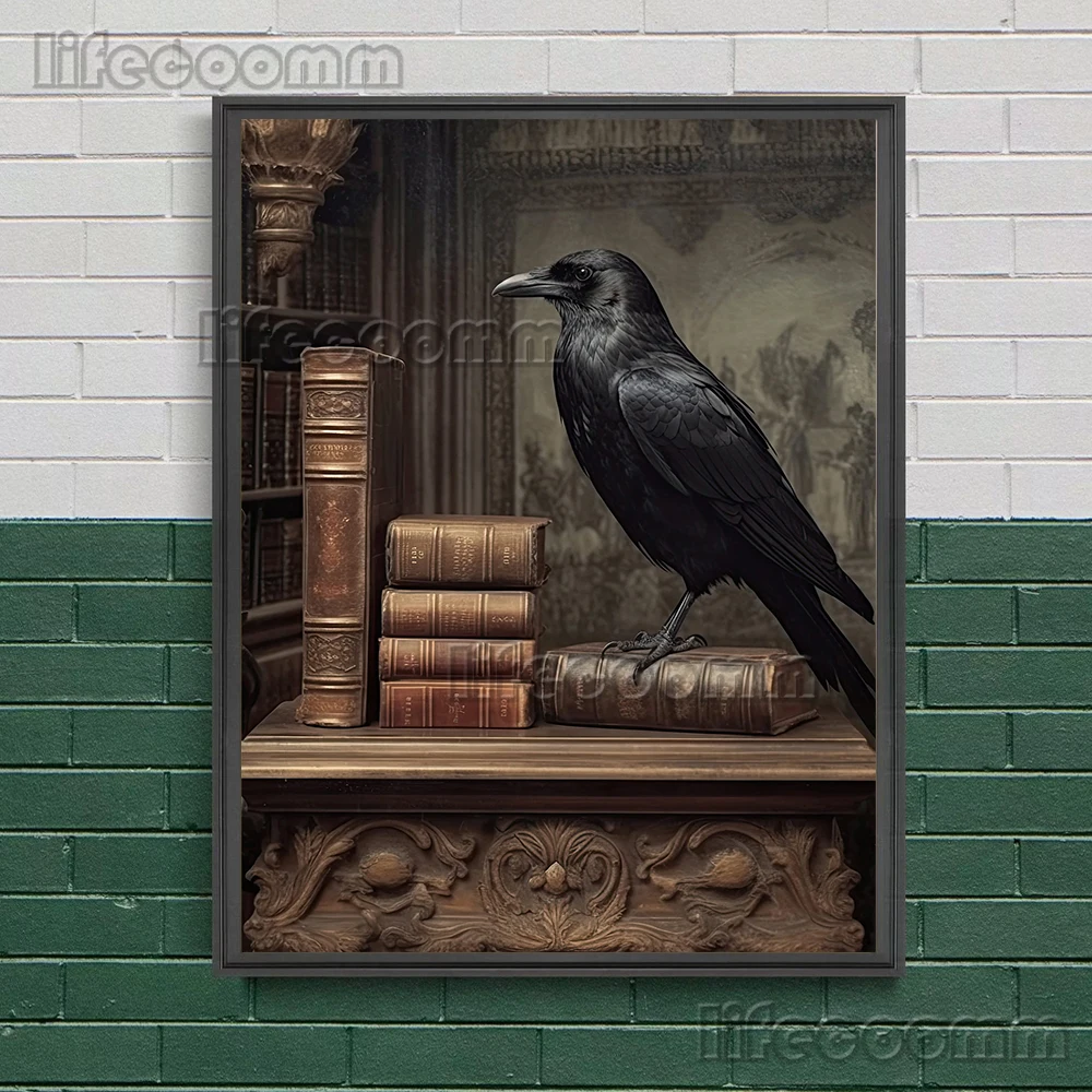 Crows,Owls,And Ancient Magic Books Vintage Wall Art Canvas Painting Dark Academia Witchcraft Element Art Poster Print Decoration