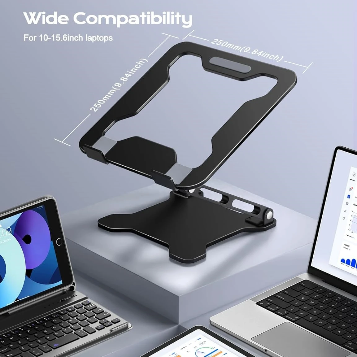 Suporte de Resfriamento Ajustável e Dobrável em Liga de Alumínio DT-02B, Suporte Ergonômico Portátil para Desktop, Compatível com Celulares