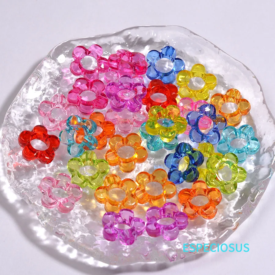 13MM Transparent Multi Color Hollowed Flower Beads DIY Jewelry Accessories Acrylic Blossom Spacer Charms Bracelet Making Fitting