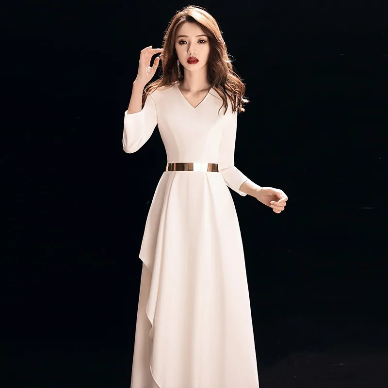 Vestido de noite branco feminino 2025 longo festa banquete reunião anual elegante e fino festa macacão vestido formal feminino elegante