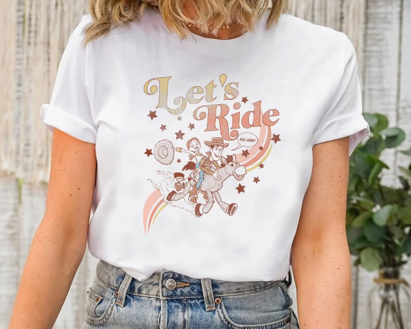 ディズニー トイ・ストーリー ジェシー＆ウッディ レッツ・ライド グラデーション Tシャツ、ディズニーランド ファミリーお揃いシャツ、マジックキングダム Tシャツ