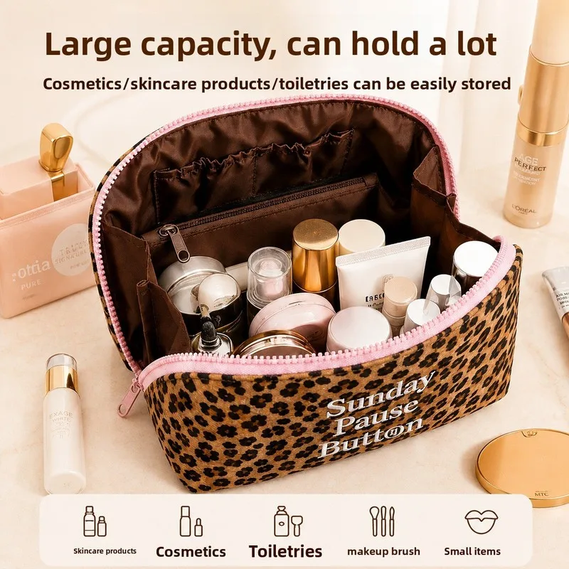 New Leopard Pattern Makeup Bag for Women, Large Capacity Portable Travel Wash Bag, High Beauty Cosmetics Storage Bag