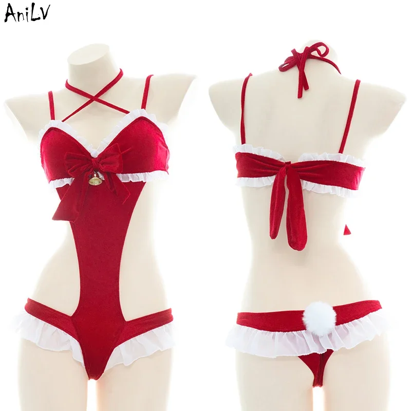 AniLV Women Christmas Series Girl Red Uniform Costume Bikini Underwear Bodysuit Dress Lingerie Outfits Cosplay 2022 New Gift