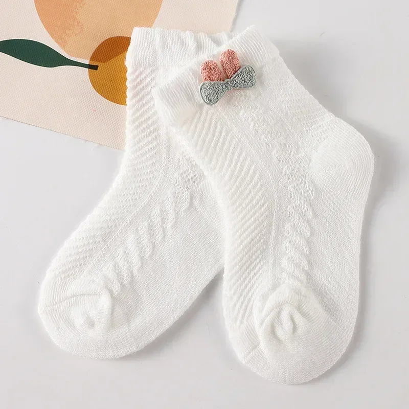 1 Pair Baby Socks Breathable Mesh Short Tube Stocks for 0-2 Years Newborn Girl Boy Cartoon Round Ear Decora Clothing Accessories