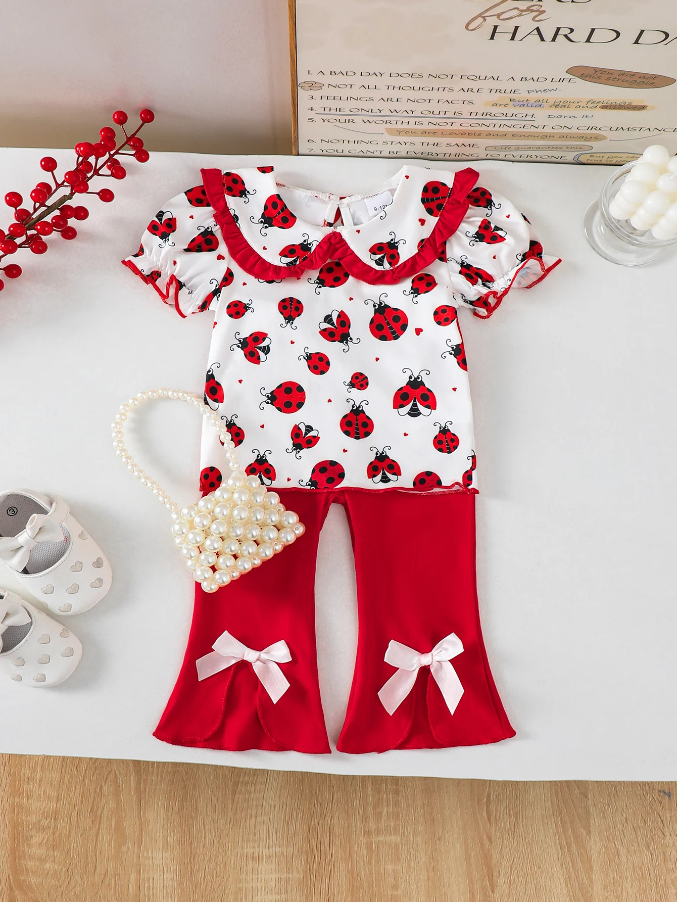 Sommer 0-3 Jahre alt Kleinkind Baby Mädchen Sieben Sterne Marienkäfer Druck Kurzarm und Hosen Casual 2-stück Se