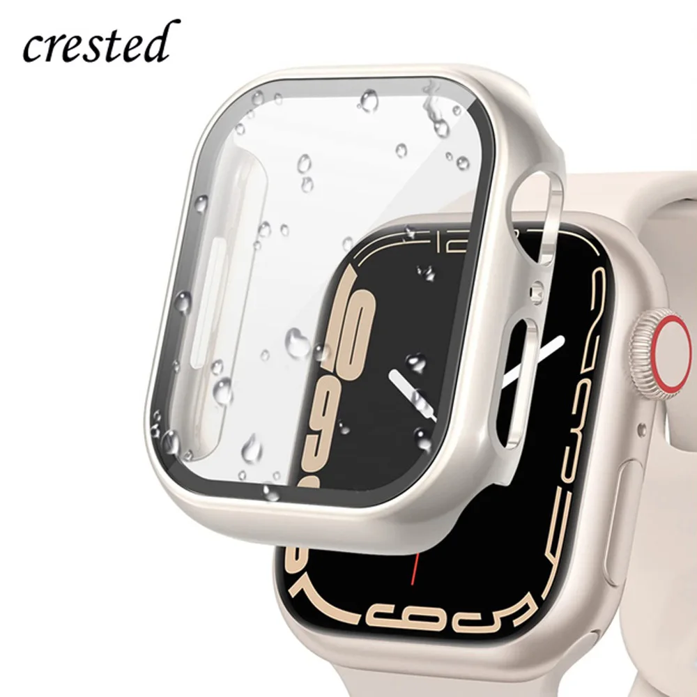 Glass+Cover For Apple Watch case 45mm 41mm 44mm 40mm 42mm 38mm iWatch 8 3 6 SE Screen Protector Apple watch series 7 Accessories