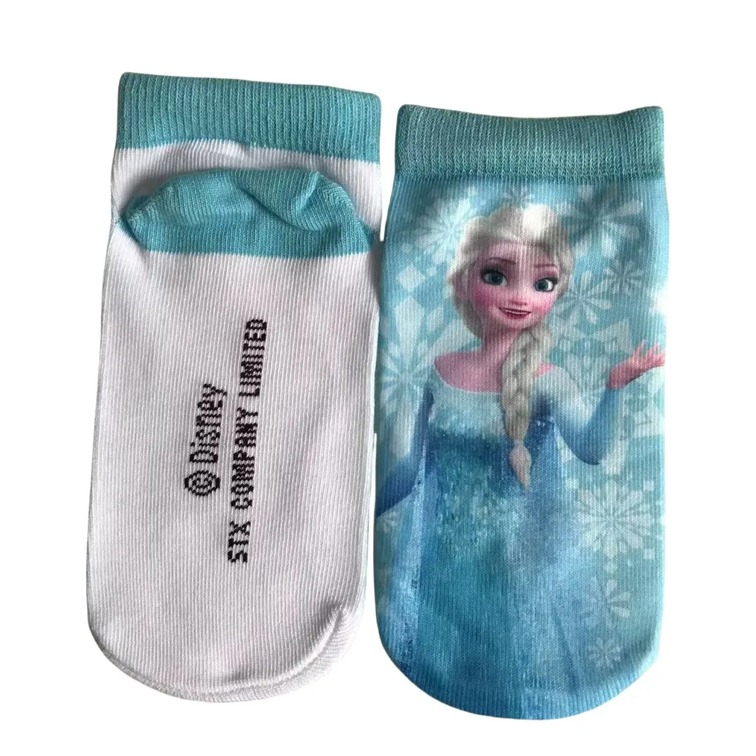 MINISO الأميرة الجوارب مجموعة ملونة آنا إلسا حورية البحر تصميم لطيف الاطفال الأحذية للفتيات حجم 15-20 سنتيمتر 4 زوج/وحدة للأعمار 3-8