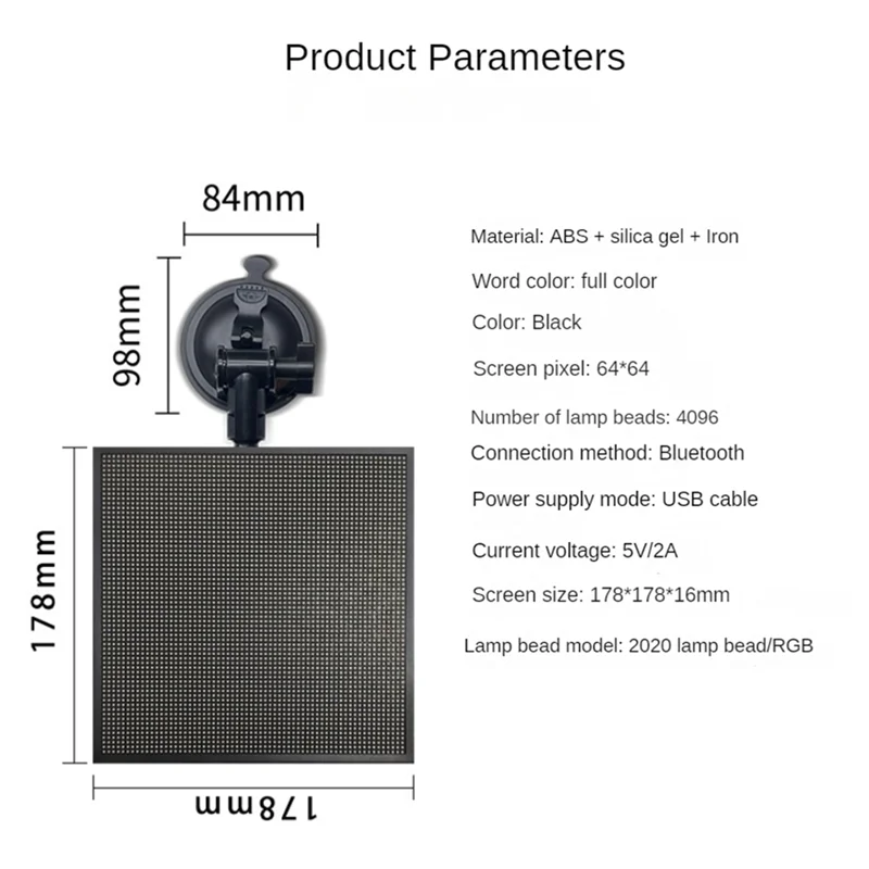 لوحة شاشة LED عالية الدقة 64X64 على إضاءة ملونة للسيارة تعرض لوحة عرض LED تدعم تطبيق بلوتوث وجهاز تحكم عن بعد متين