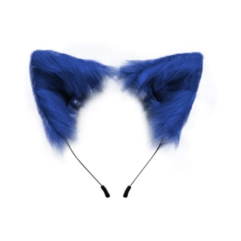 Handmade Fox Wolf Cat Ears Headwear Costume Accessories for Halloween Christmas Cosplay Party (Blue)