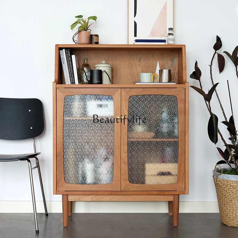 

Nordic style Japanese style modern simple small apartment solid wood tea cabinet integrated storage locker