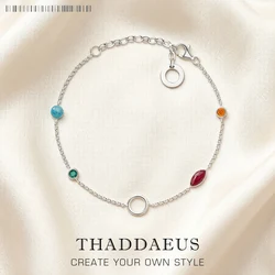 Charm Bracelet Coloured Stones Spring Brand New Link Chain 925 Sterling Silver Jewelry Stylish Gift For Women