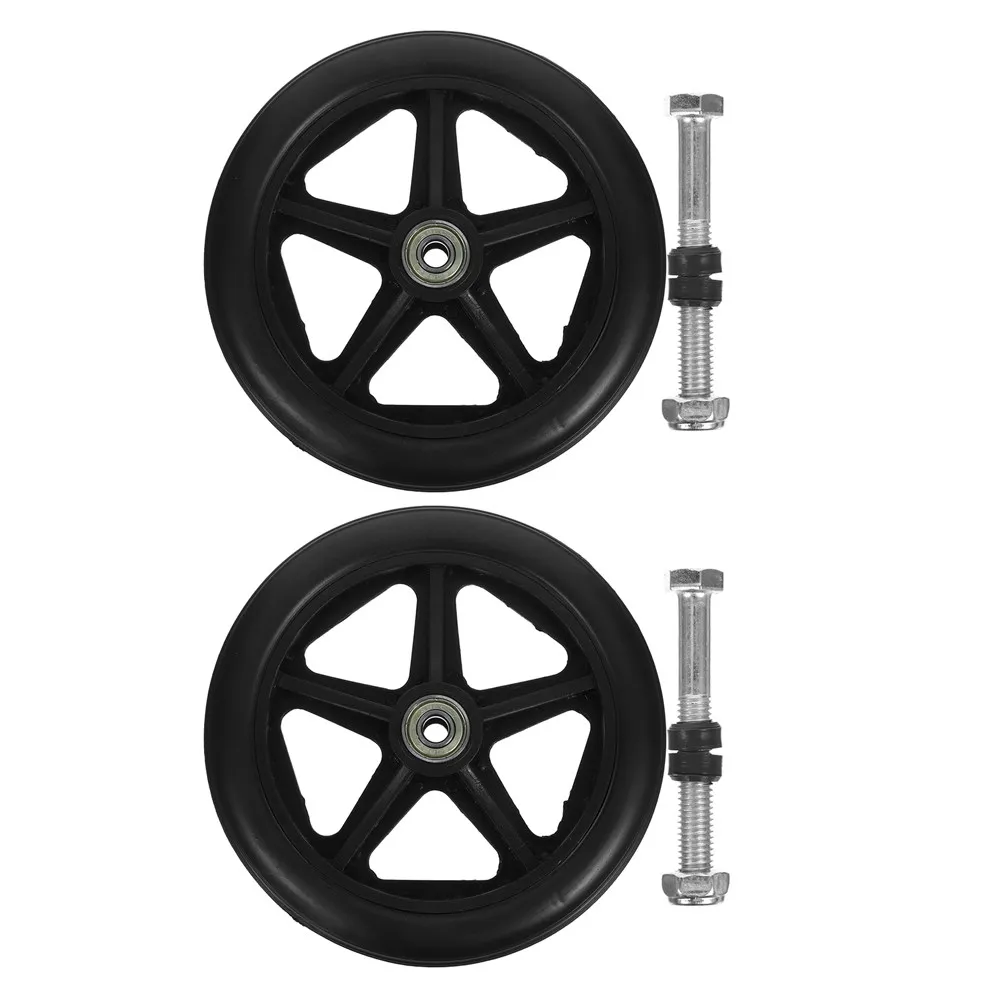 2Sets Replacement Front Wheel for Wheelchair Heavy Duty Rubber Tire Steel Axle Smooth Stable Performance Easy Installation