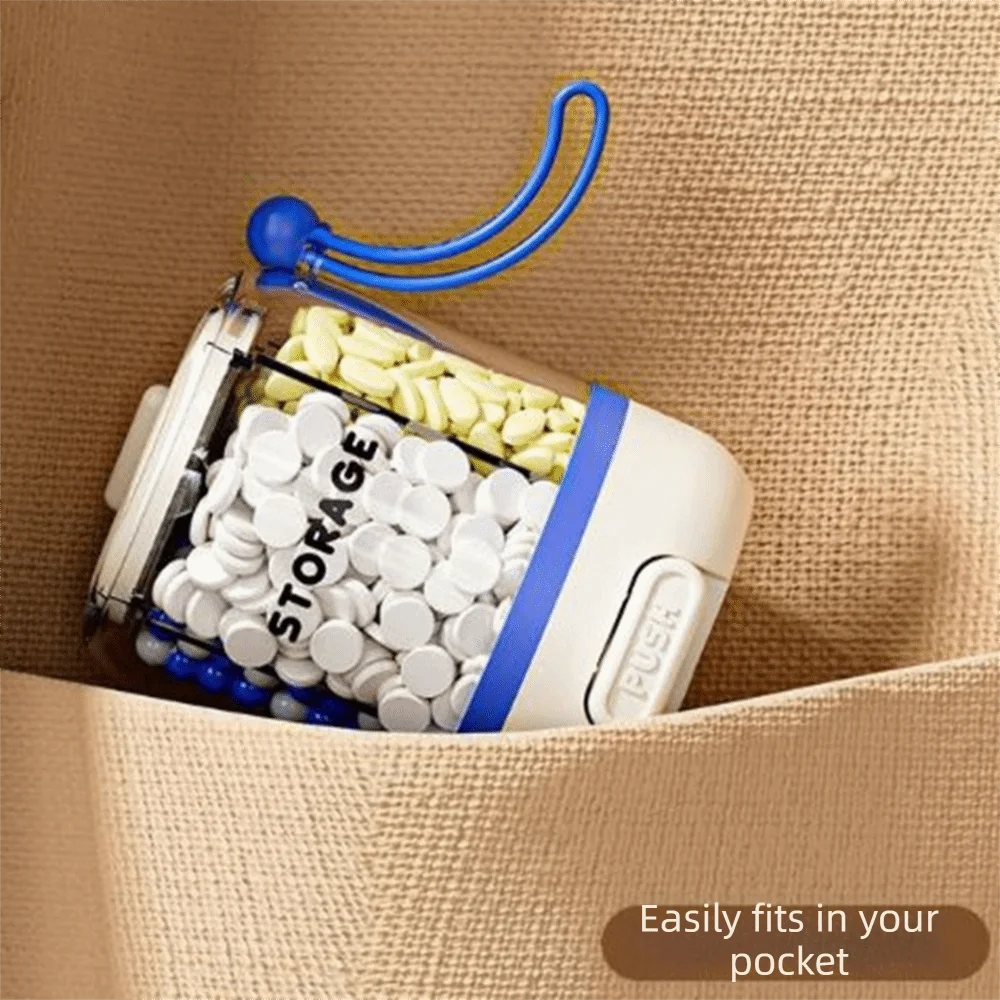 Press Type 4 Grids Pill Organizer Rotating Anti-Mixing Daily Pill Dispenser Detachable Large Capacity