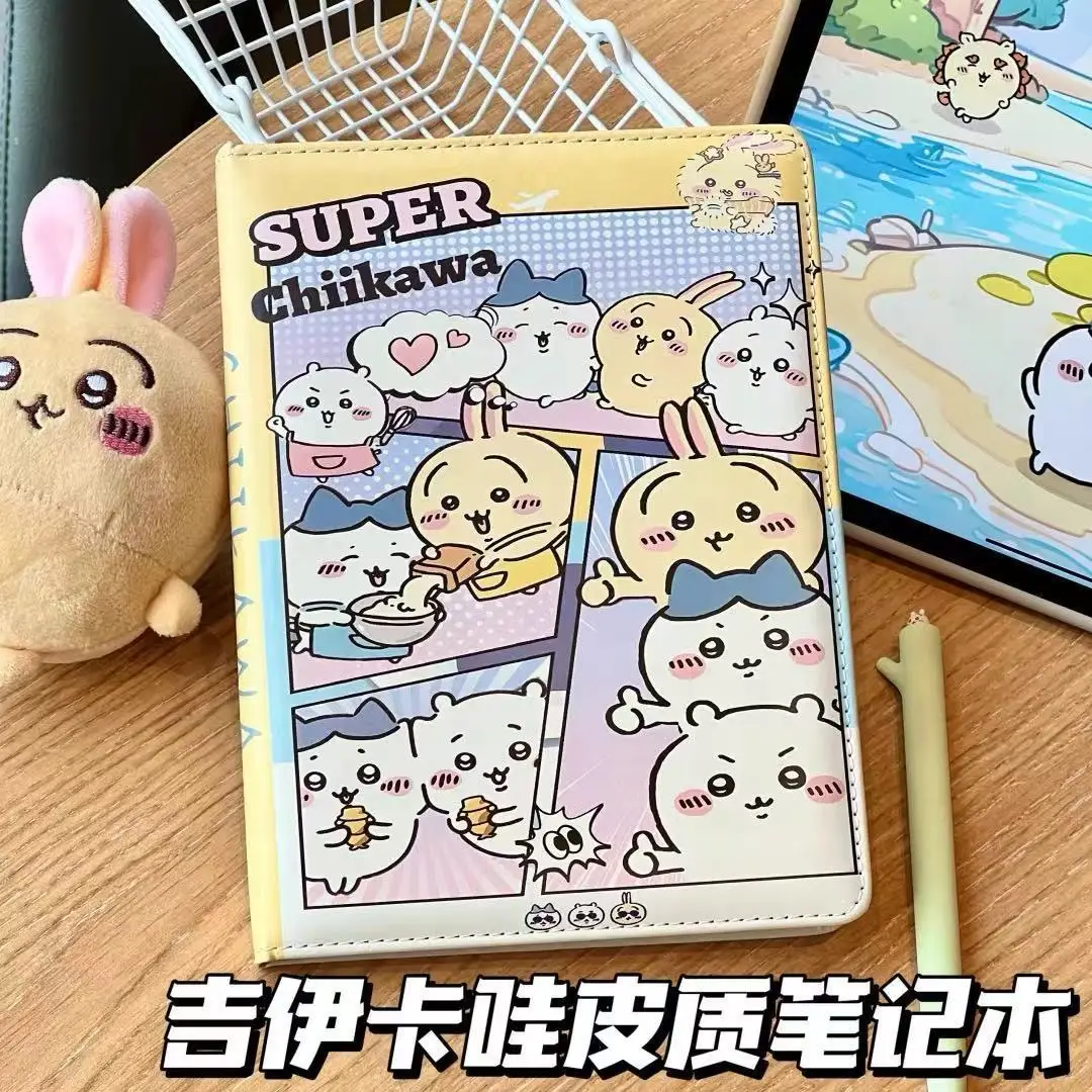 Chiikawa Hachiware Leather Notebook Usagi Colored Page Lined Journal Kawaii Cartoon Hand Account Book for Daily & Study Use