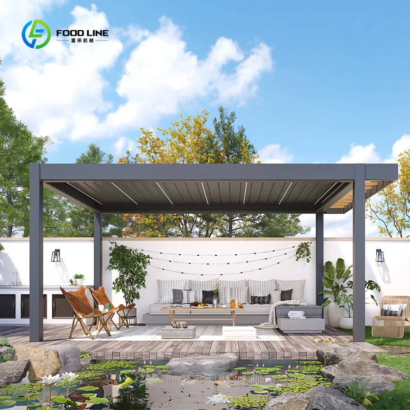 Motorized Aluminum Pergola Powder Coated Finish for Garden Outdoor Shade Commercial Custom