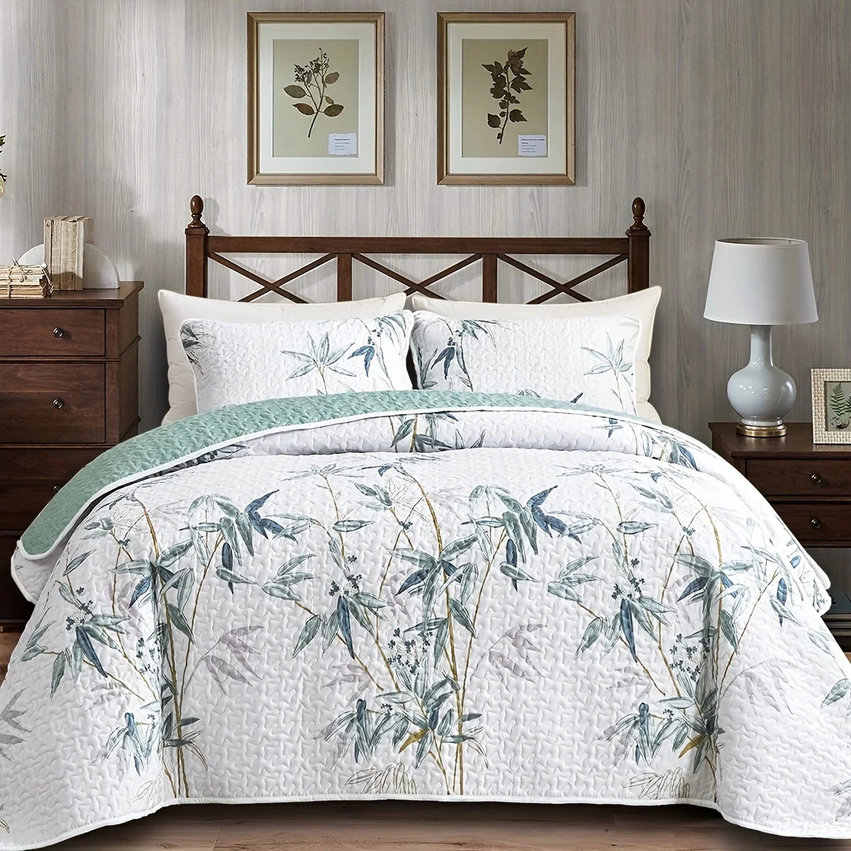 

Комплект постельного белья 2-в-1: двустороннее стеганое покрывало (квилт) с наволочками, легкое, для кроватей размеров Queen, King, Twin, Full