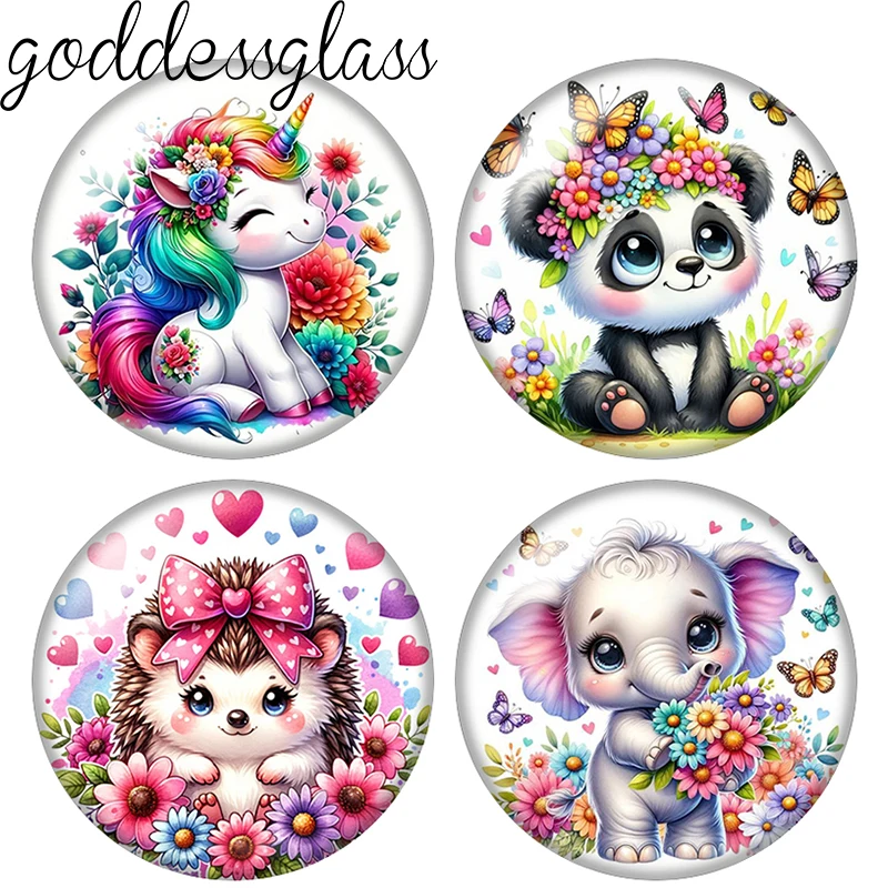 Cartoon Animals Owl Rabbit Tortoise 12mm/18mm/20mm/25mm Round Photo Glass Cabochon Flat Back Making Findings DIY Snap Buttons