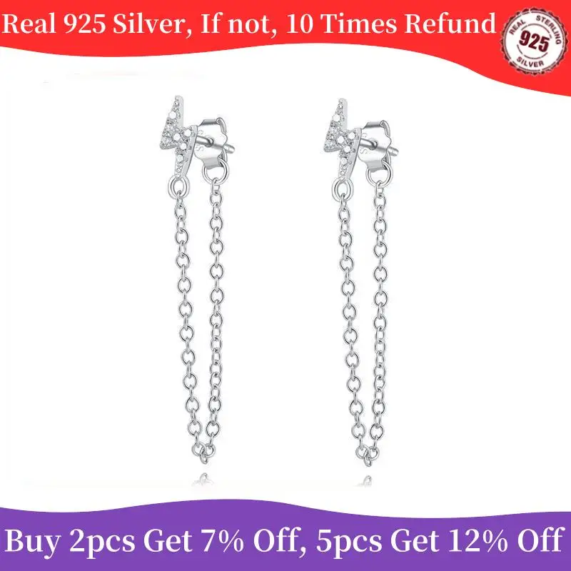 Original Real 925 Sterling Silver Lightning Zircon Earrings Hoop Eardrops For Women Wedding Party Girlfriend Birthday Gift