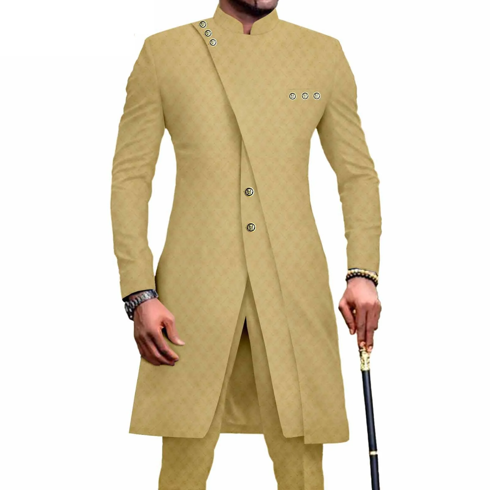 Terno longo masculino estilo africano, 2 peças, jaqueta, calças, smoking, casamento, noivo, personalizado, elegante, terno XS-6XL