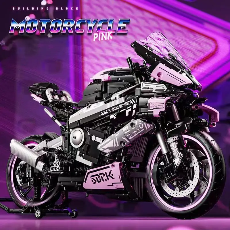 

Motorcycle Building Blocks | Pink Mechanical Assembly Model | High Difficulty Construction Toy for Adults Boys | Racing Car Bric
