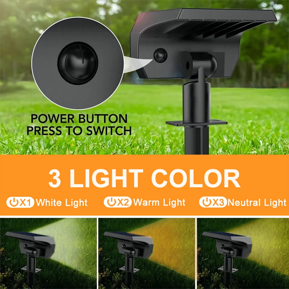 52 LED أضواء المناظر الطبيعية الشمسية في الهواء الطلق ثلاثة ألوان مقاومة للماء 3 طرق تعمل بالطاقة الشمسية ضوء ساحة درب الشرفة الممشى