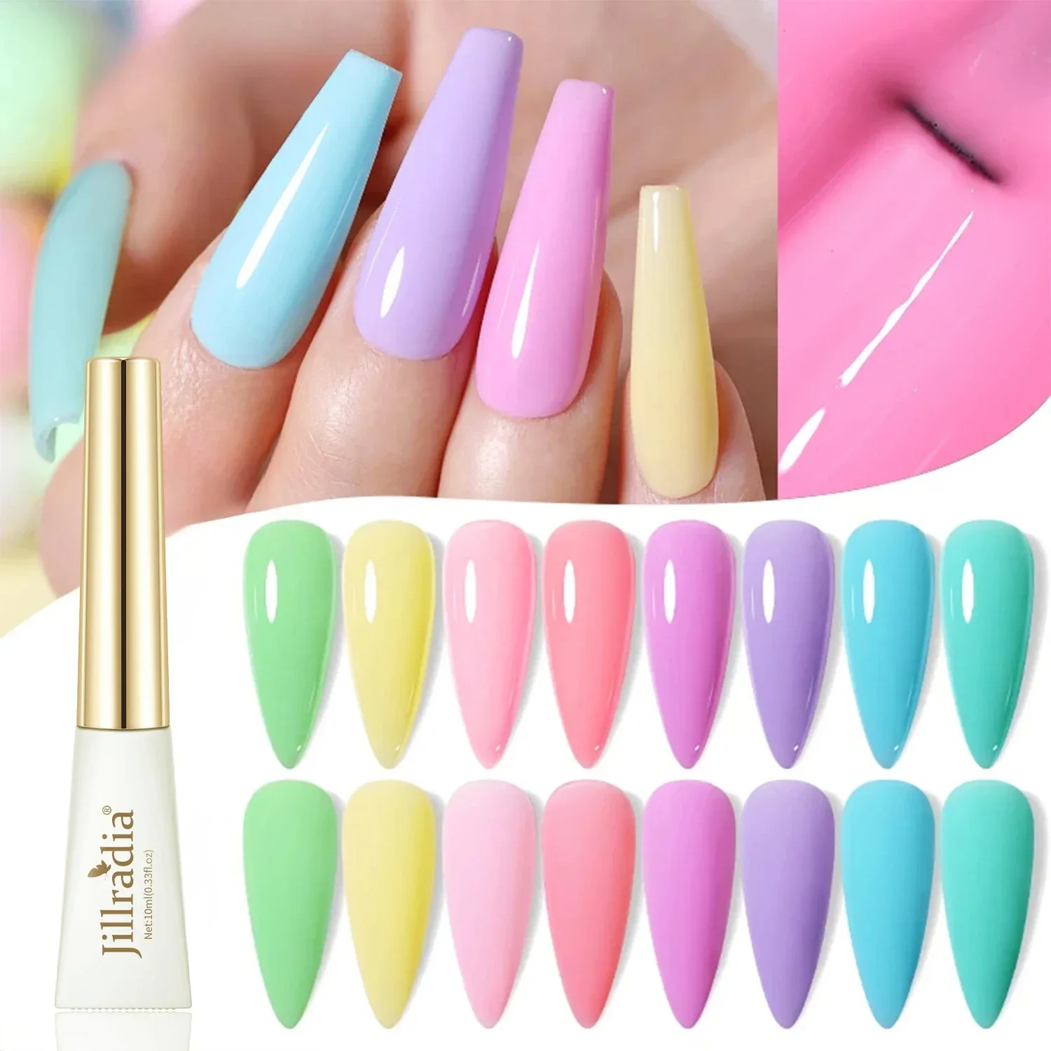 8pcs 10ml Macaron Candy Color Rubber Base Gel for Gel Nail Polish 15ml Russian Self-leveling Soak Off Semi Permanent UV Gel