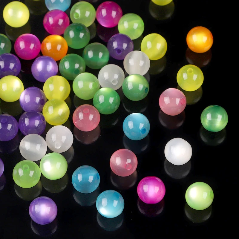 30-50Pcs/lot 8/10mm Bright Color Resin Cat\'s Eye Beads Round Loose Beads for Necklace Bracelet Earring DIY Jewelry Craft Making