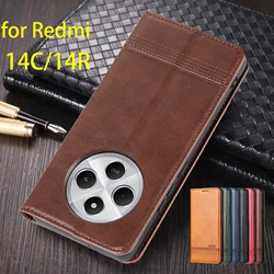 Magnetic Adsorption Leather Fitted Case for Xiaomi Redmi 14C 4G / Redmi 14R 5G Flip Cover Protective Case Capa Fundas Coque