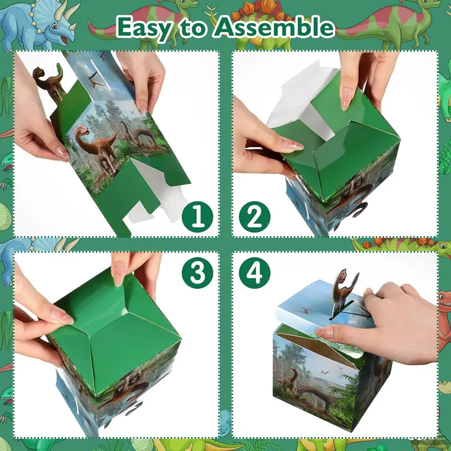 12/36Pcs Dinosaur Treat Boxes Dinosaur Theme Birthday Gift Box Tropical Jungle Party Cardboard Box Dinosaur Party Decor Supplies