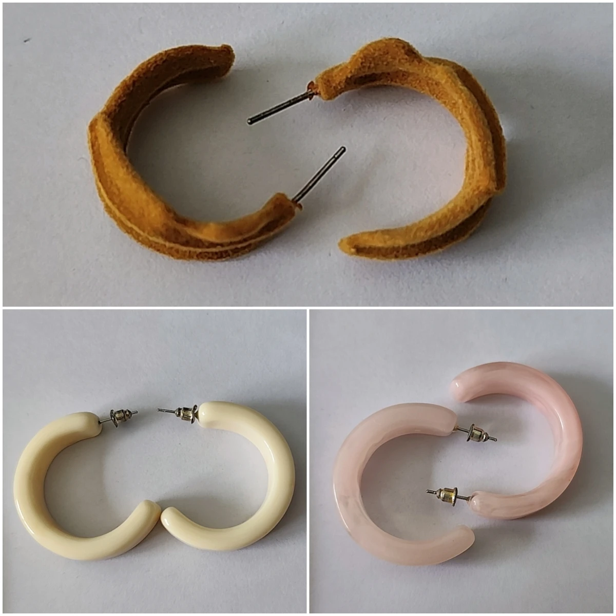 Trendy C-shape Dangle Earrings for Women Velvet Cloth Acrylic Round Circle Dangle Earrings Brown Light Pink Beige Jewelry