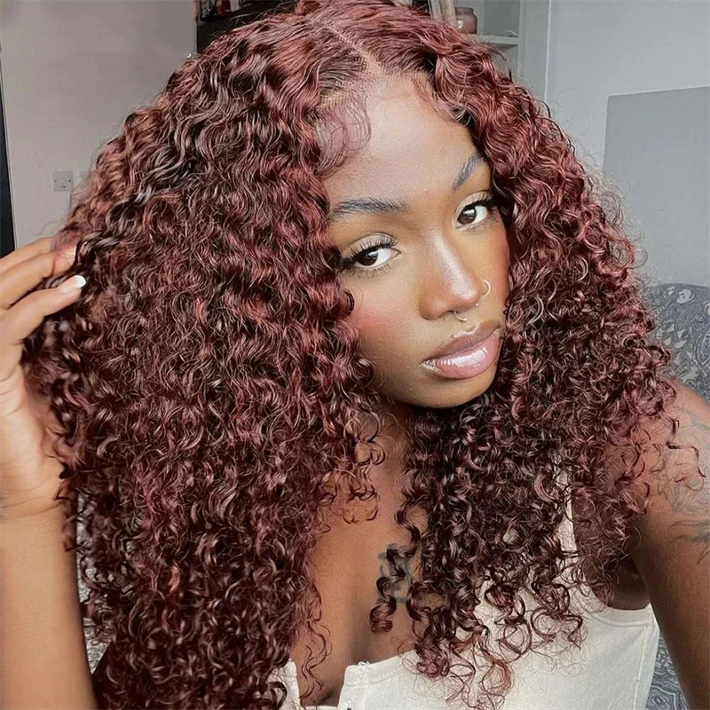 

AaliweyaHair 250% High Density Reddish Brown Deep Wave Closure Wig 4X4 5x5 HD Lace Kinky Curly Closure Wig For Women 30 40 Inch