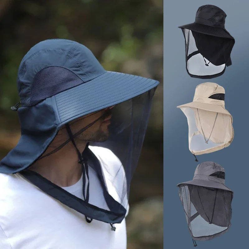 Outdoor Fisherman Hat Wide Brim Bucket with Mesh Insect Repellent Sunscreen Fishing Cap Protection against Mosquitoes And Bees