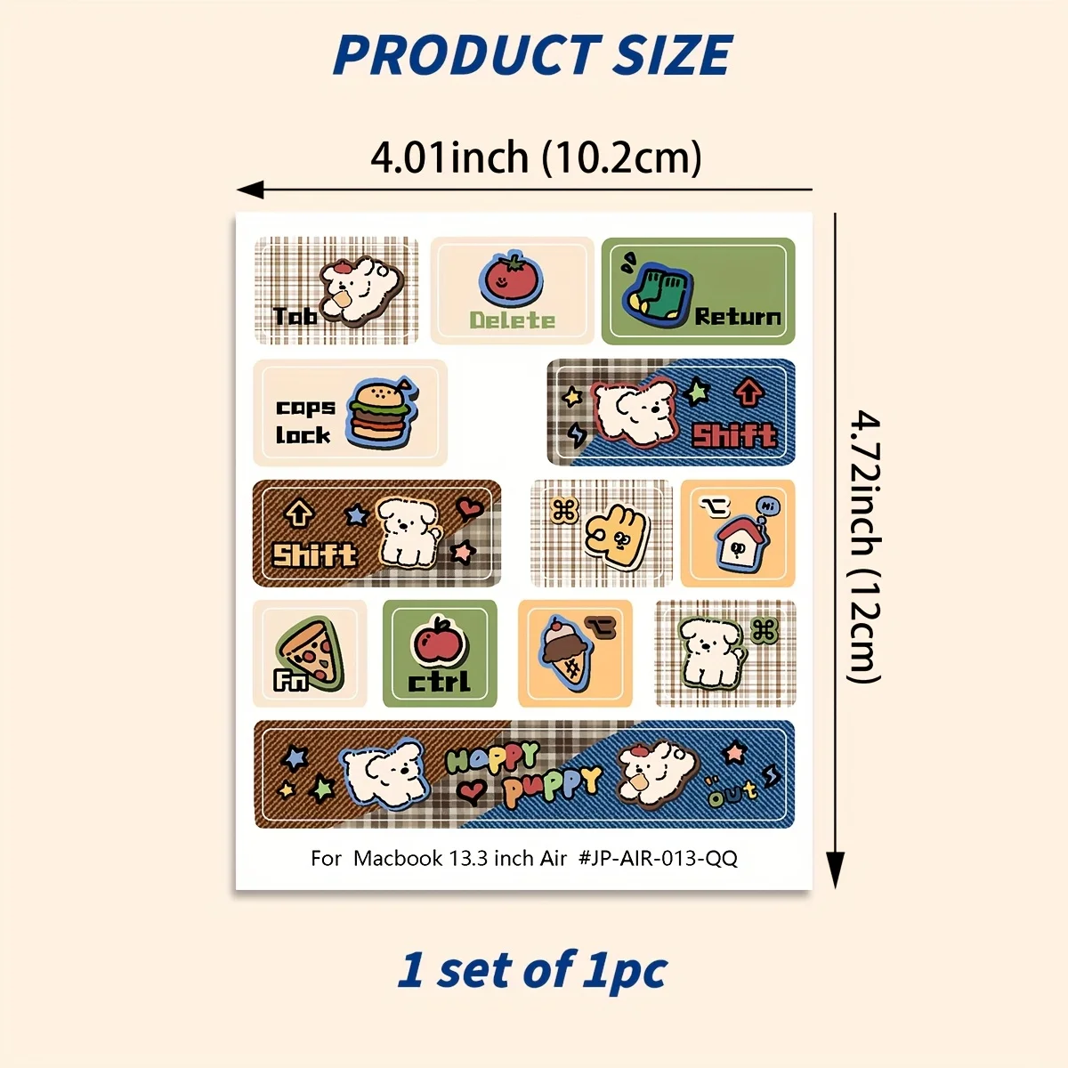 Cute Puppy Denim Patchwork Keyboard Stickers For MacBook Air M1 2020 13.3 Inch Removable Keycap Decor