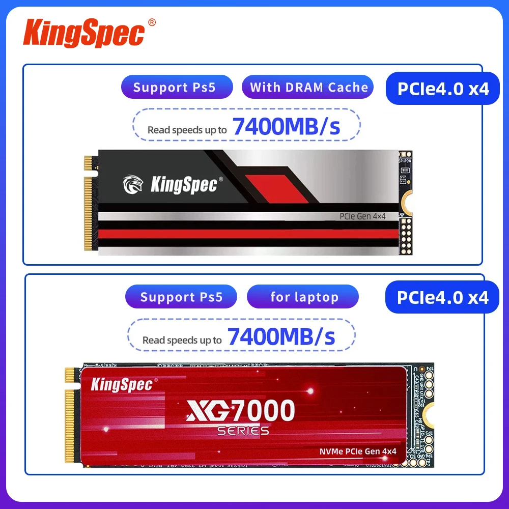 Kingspec 7400MB/s SSD NVMe M.2 4TB 2TB 1TB 512GB Internal Solid State Hard Disk M2 PCIe 4.0x4 2280 SSD Drive For PS5 Laptop PC