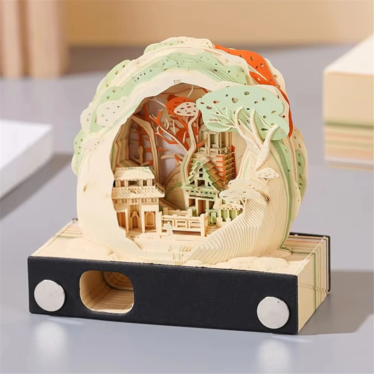 ABXHH 3D 종이 조각 아트 캘린더 - 사무실 데스크탑 장식품, 생일 선물, 스트레스 해소, 깊은 숲 속의 사슴 보기