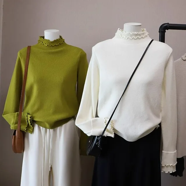 

Korean Sle Double Layer Wooden Knitted Base irt Women's Thiened Small Stand Collar Inner Wear Slimming Winter New ...