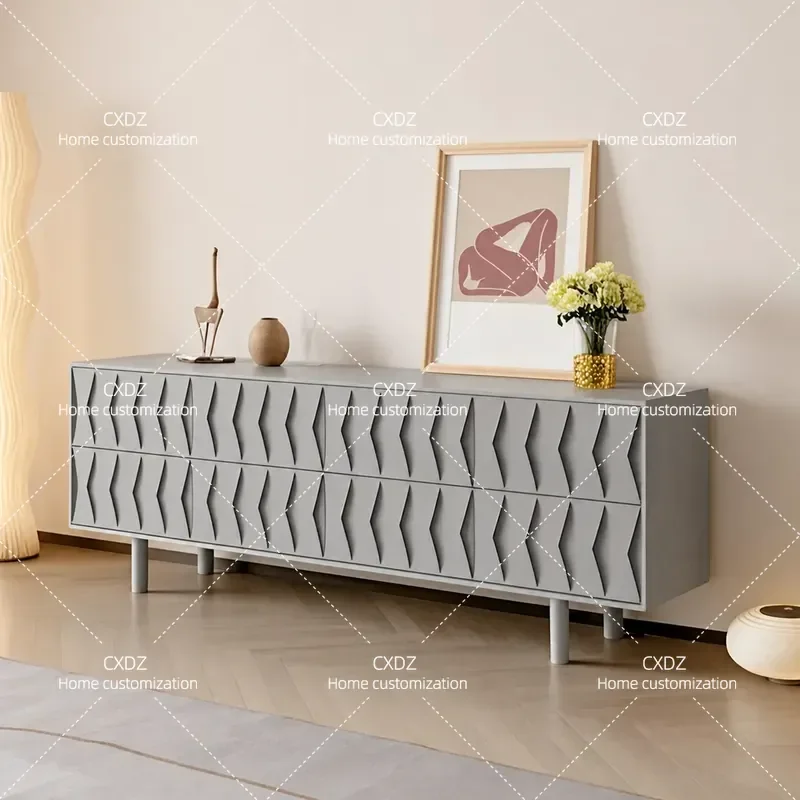 Italian Minimalist Piano Paint Solid Wood TV Cabinet Cream Style Living Room Audio Visual Cabinet Small Apartment Floor