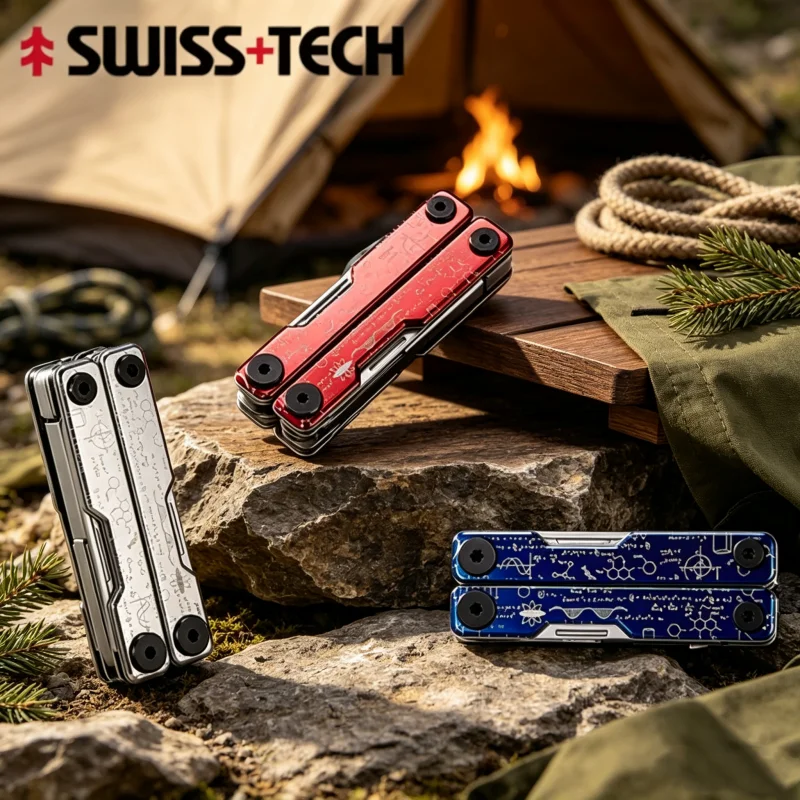 SWISS TECH 12 IN 1 Portable Multifunctional Folding Scissors EDC Multitool Folding Knife Outdoor Camping Hand Tools Box Cutter