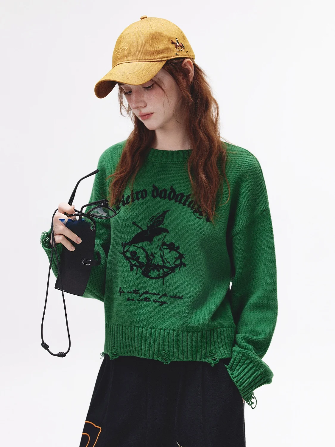 

Женский вязаный свитер Rebellious Temperature DTA с буквенным принтом и дизайном с отверстиями, повседневный, с длинными рукавами, круглым вырезом