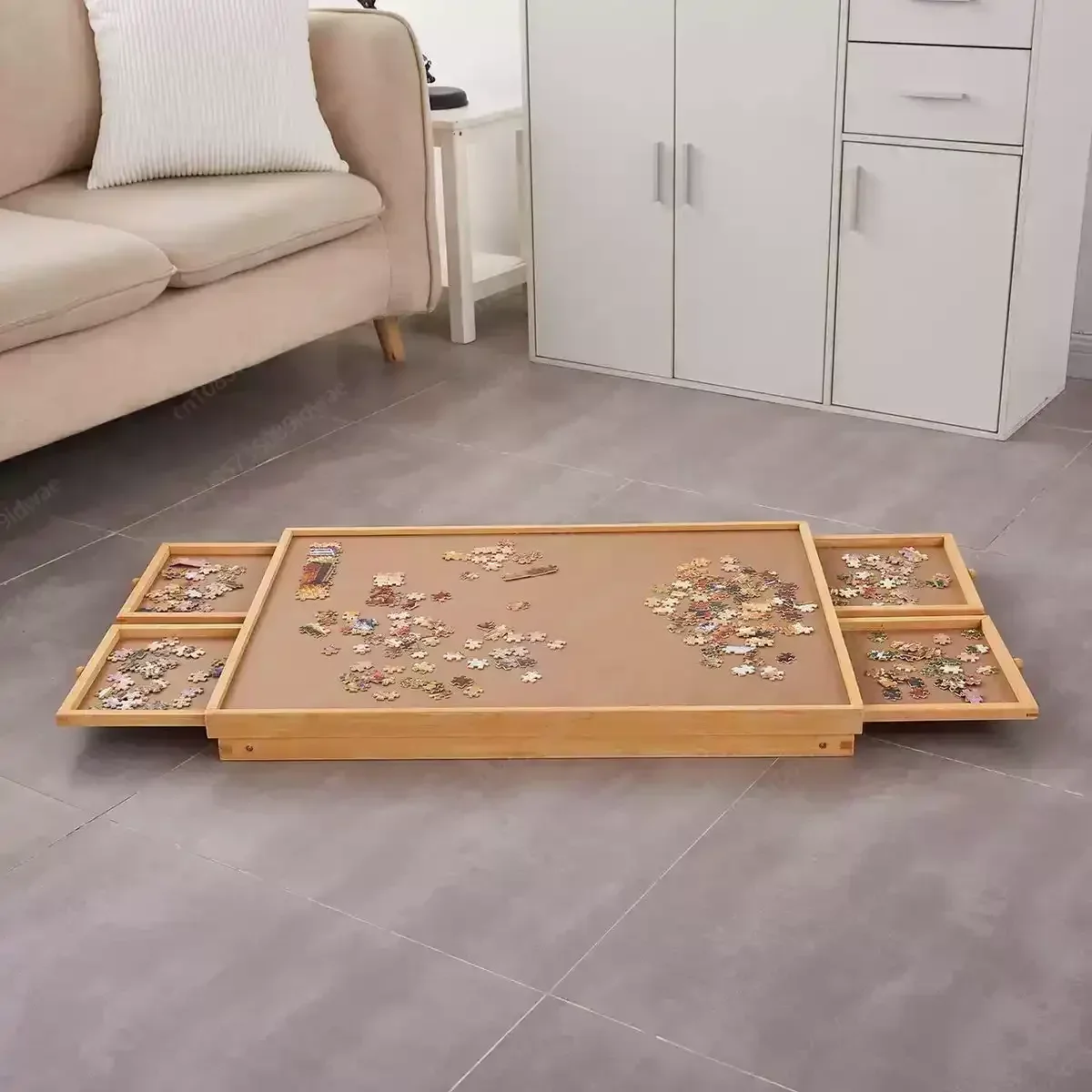 803-Good Conditional Wooden Puzzle Table 4-Drawer Classification Storage Folding Storage Table Suitable for 1500 Pieces - view 3